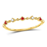 10kt Yellow Gold Womens Round Ruby Diamond Beaded Stackable Band Ring 1/20 Cttw