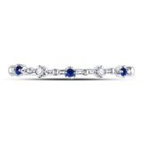 10kt White Gold Womens Round Blue Sapphire Diamond Beaded Stackable Band Ring 1/20 Cttw