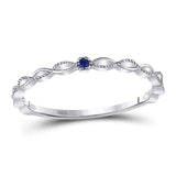 10kt White Gold Womens Round Blue Sapphire Milgrain Stackable Band Ring .01 Cttw