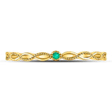 10kt Yellow Gold Womens Round Emerald Solitaire Milgrain Stackable Band Ring .01 Cttw