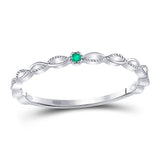 10kt White Gold Womens Round Emerald Solitaire Milgrain Stackable Band Ring .01 Cttw