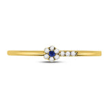10kt Yellow Gold Womens Round Blue Sapphire Diamond Stackable Band Ring 1/12 Cttw