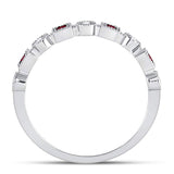 10kt White Gold Womens Princess Ruby Diamond Square Dot Milgrain Stackable Band Ring 1/8 Cttw