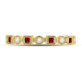 10kt Yellow Gold Womens Princess Ruby Square Dot Stackable Band Ring 1/8 Cttw