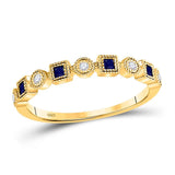 10kt Yellow Gold Womens Princess Blue Sapphire Diamond Stackable Band Ring 1/8 Cttw