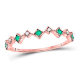 10kt Rose Gold Womens Round Emerald Diamond Square Stackable Band Ring 1/5 Cttw