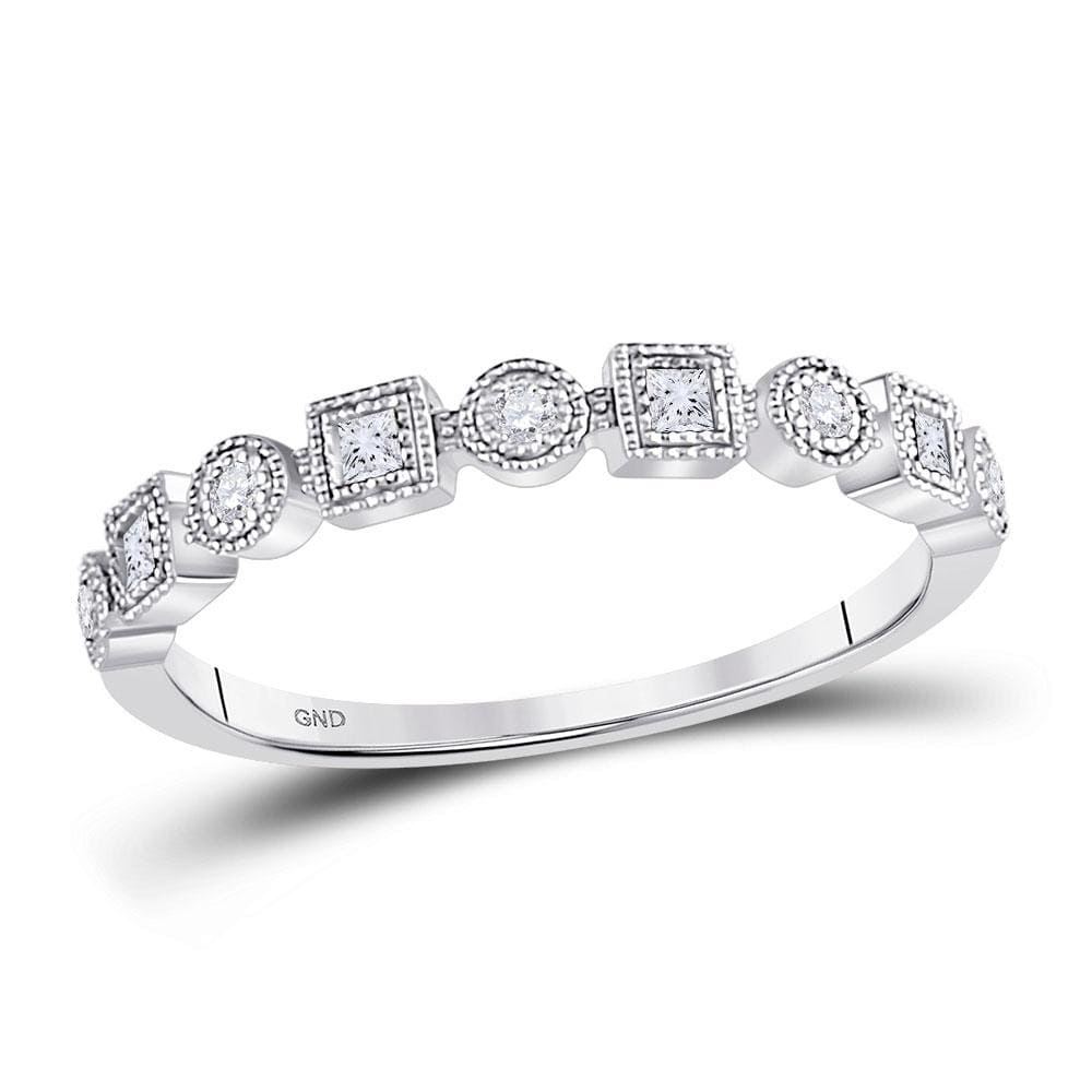 10kt White Gold Womens Round Diamond Square Dot Stackable Band Ring 1/8 Cttw