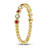 10kt Yellow Gold Womens Round Ruby Diamond Beaded Dot Stackable Band Ring 1/6 Cttw