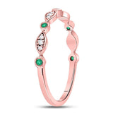 10kt Rose Gold Womens Round Emerald Diamond Marquise Dot Stackable Band Ring 1/8 Cttw