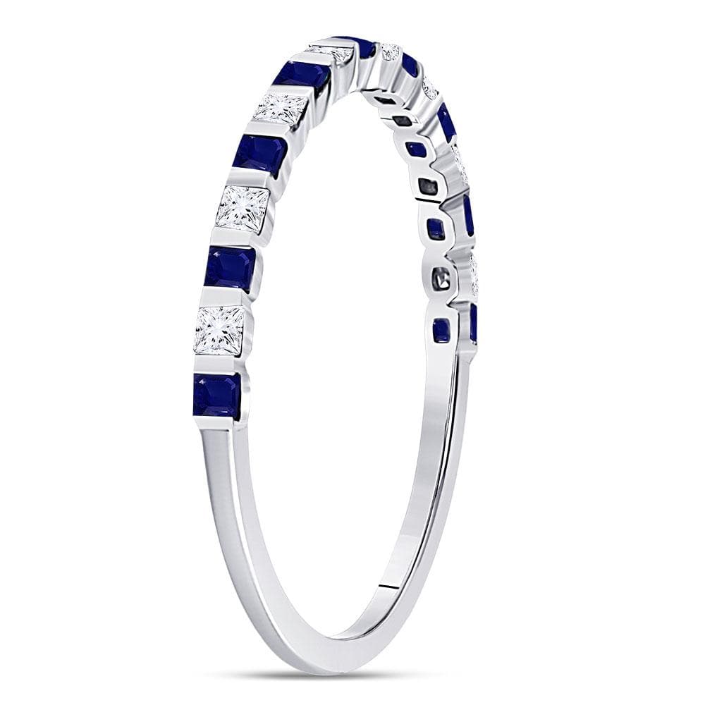 10kt Yellow Gold Womens Princess Blue Sapphire Diamond Alternating Stackable Band Ring 3/8 Cttw