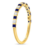 10kt Yellow Gold Womens Princess Blue Sapphire Diamond Stackable Band Ring 3/8 Cttw