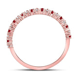 10kt Rose Gold Womens Round Ruby Diamond Stackable Band Ring 1/4 Cttw