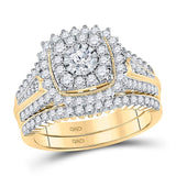 10kt Yellow Gold Round Diamond Halo Bridal Wedding Ring Band Set 1-1/4 Cttw