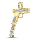 10kt Yellow Gold Mens Round Diamond Handgun Pistol Charm Pendant 5/8 Cttw