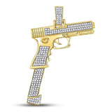 10kt Yellow Gold Mens Round Diamond Handgun Pistol Charm Pendant 5/8 Cttw