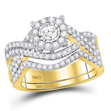 10kt Yellow Gold Round Diamond Contoured Bridal Wedding Ring Band Set 1 Cttw