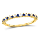10kt Yellow Gold Womens Round Blue Sapphire Diamond Stackable Band Ring 1/5 Cttw