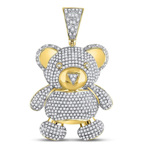10kt Yellow Gold Mens Round Diamond Teddy Bear Charm Pendant 2 Cttw