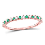 10kt Rose Gold Womens Round Emerald Diamond Stackable Band Ring 1/5 Cttw