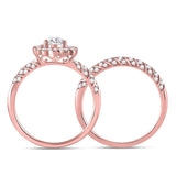 14kt Rose Gold Pear Diamond Milgrain Bridal Wedding Ring Band Set 1-1/3 Cttw