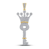10kt Yellow Gold Mens Round Diamond Crown King Key Charm Pendant 3/4 Cttw