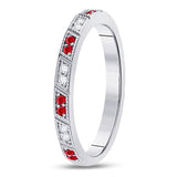 10kt White Gold Womens Round Ruby Diamond Milgrain Stackable Band Ring 1/4 Cttw