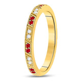 10kt Yellow Gold Womens Round Ruby Diamond Milgrain Stackable Band Ring 1/4 Cttw