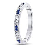10kt White Gold Womens Round Blue Sapphire Diamond Milgrain Stackable Band Ring 1/4 Cttw