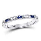 10kt White Gold Womens Round Blue Sapphire Diamond Milgrain Stackable Band Ring 1/4 Cttw