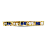 10kt Yellow Gold Womens Round Blue Sapphire Diamond Milgrain Stackable Band Ring 1/4 Cttw