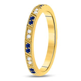 10kt Yellow Gold Womens Round Blue Sapphire Diamond Milgrain Stackable Band Ring 1/4 Cttw