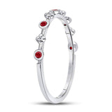 10kt White Gold Womens Round Ruby Dot Flower Stackable Band Ring 1/12 Cttw