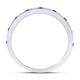 10kt White Gold Womens Round Blue Sapphire Diamond Alternating Stackable Band Ring 1/4 Cttw
