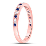 10kt Rose Gold Womens Round Blue Sapphire Diamond Alternating Stackable Band Ring 1/4 Cttw