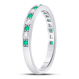 10kt White Gold Womens Round Emerald Diamond Alternating Stackable Band Ring 1/4 Cttw
