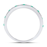 10kt White Gold Womens Round Emerald Diamond Alternating Stackable Band Ring 1/4 Cttw