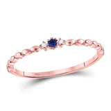 10kt Rose Gold Womens Round Blue Sapphire Diamond Stackable Band Ring .03 Cttw