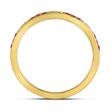 10kt Yellow Gold Womens Round Ruby Single Row Flourished Stackable Band Ring 1/8 Cttw