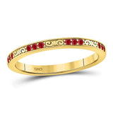 10kt Yellow Gold Womens Round Ruby Single Row Flourished Stackable Band Ring 1/8 Cttw