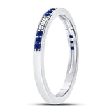 10kt White Gold Womens Round Blue Sapphire Flourished Stackable Band Ring 1/6 Cttw