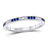 10kt White Gold Womens Round Blue Sapphire Flourished Stackable Band Ring 1/6 Cttw