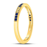 10kt Yellow Gold Womens Round Blue Sapphire Flourished Stackable Band Ring 1/6 Cttw