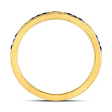 10kt Yellow Gold Womens Round Blue Sapphire Flourished Stackable Band Ring 1/6 Cttw