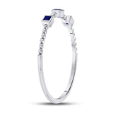10kt White Gold Womens Princess Blue Sapphire 3-Stone Beaded Stackable Band Ring 1/20 Cttw