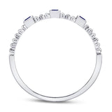 10kt White Gold Womens Princess Blue Sapphire 3-Stone Beaded Stackable Band Ring 1/20 Cttw