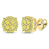 10kt Yellow Gold Womens Round Canary Diamond Concentric Cluster Stud Earrings 3/4 Cttw