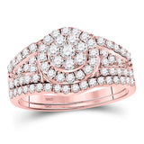 14kt Rose Gold Round Diamond Cluster Bridal Wedding Ring Band Set 1 Cttw