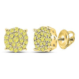 10kt Yellow Gold Womens Round Canary Diamond Concentric Cluster Stud Earrings 1/4 Cttw
