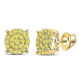 10kt Yellow Gold Womens Round Canary Diamond Concentric Cluster Earrings 3/4 Cttw