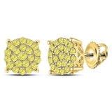 10kt Yellow Gold Womens Round Yellow Diamond Cluster Earrings 1.00 Cttw